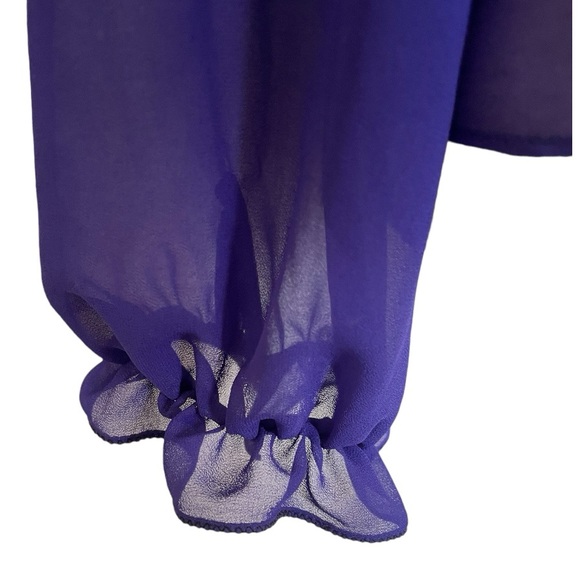Purple Sheer Ruffled high neck blouse with rhinestone collar detail. Size M. - Picture 6 of 10